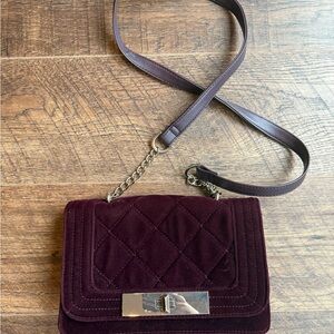 Elegant Burgundy Quilted Velour Shoulder Bag